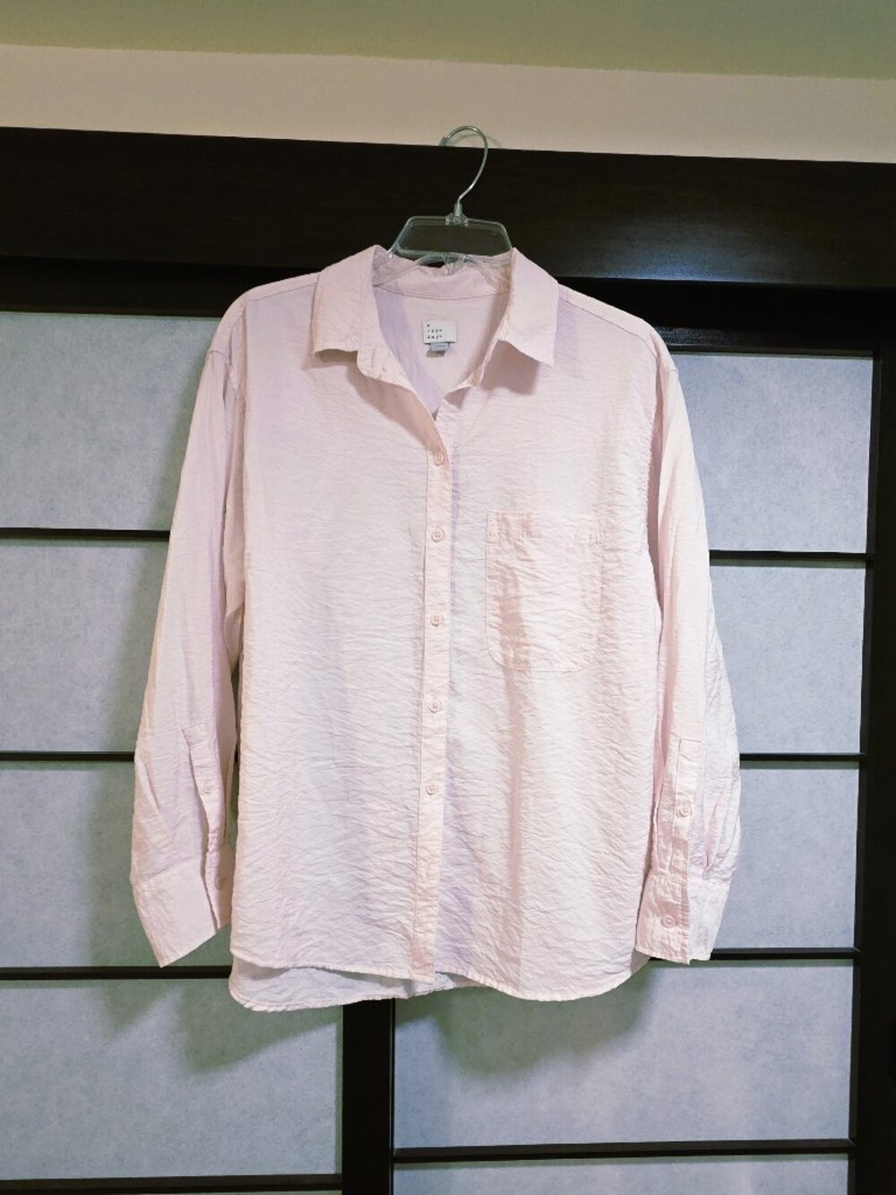 A New Day sz M (8-10) Blush Pastel Rose Pink Blouse Button Down Shirt Long Sleev
